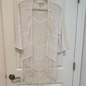 Beach Bunny White Crochet Fringe Swim Coverup